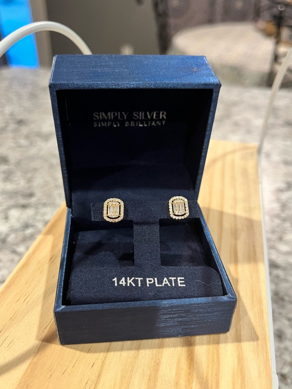 Simply Silver Simply Brilliant 14kt Plated Gold Halo Stud Earrings New